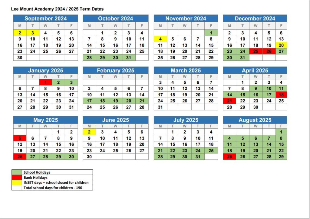 Term Dates Lee Mount Academy